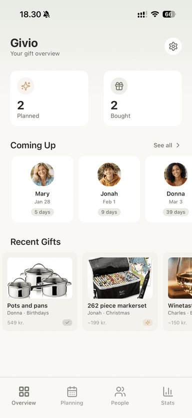 Gift tracking history and stats